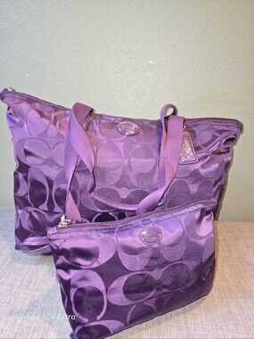 Coach Purple Signature Jacquard Tote with Matching Pouch